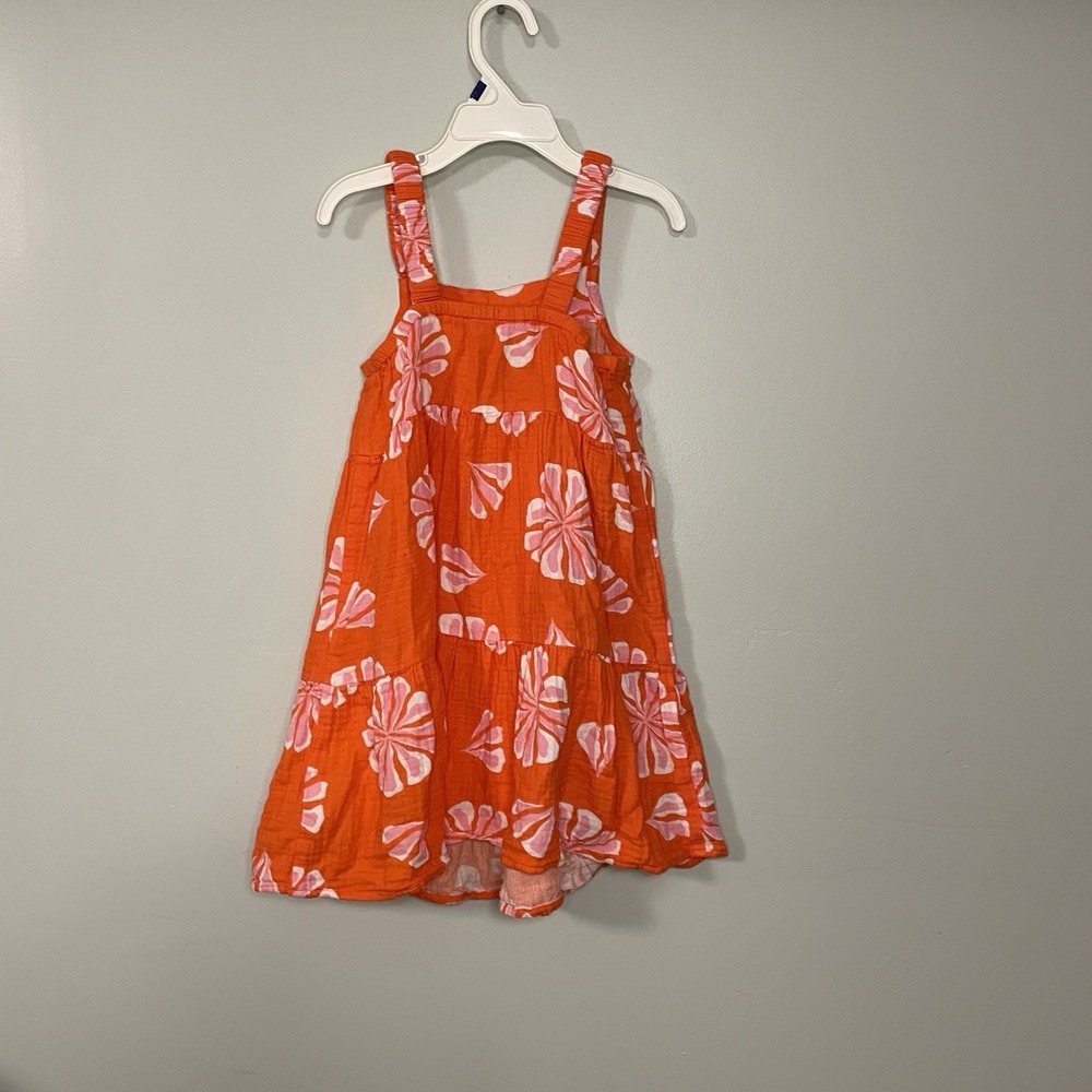 J Crew Crewcuts Girls Flower Gauze Tiered Orange Dress Size 6 - Picture 4 of 6